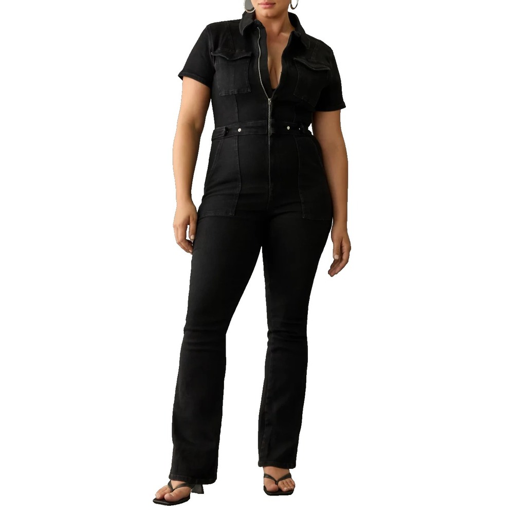 NWT Good American Fit For Success Bootcut Flare‎ leg Jumpsuit stretch black 5XL
